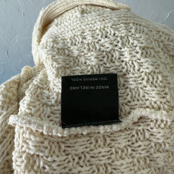 Aran Market Women's Sweater S Cardigan Tie Cable Knit Merino Wool Fisherman WW12 - Picture 6 of 6